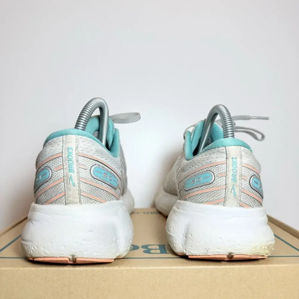 Brooks Glycerin 20 Women Size 9 White Teal Running Shoes Max Cushion Sneakers